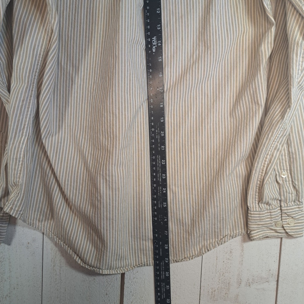 Vintage Timberland Y2K Prep Retro Men's M Beige/White Pinstriped Button-Down - Picture 6 of 10